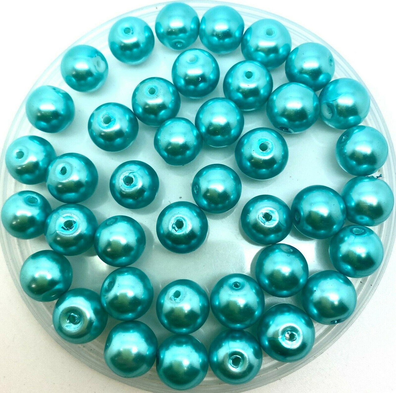 Cyan 10mm Glass Pearls