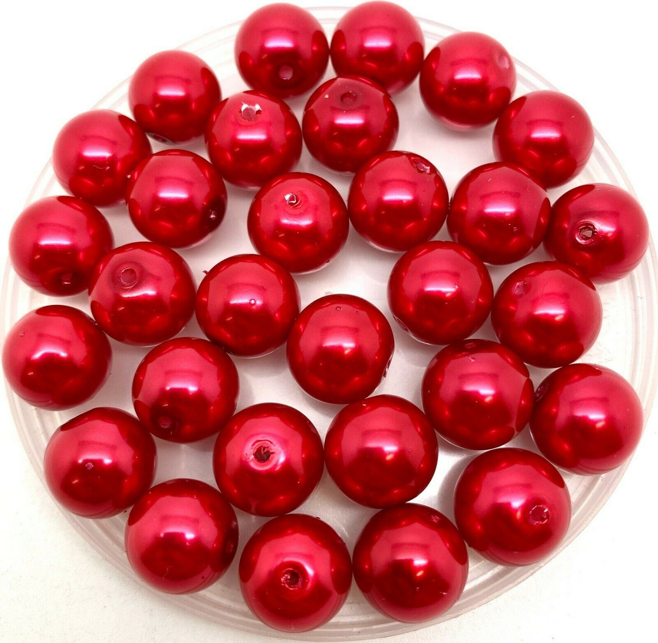 Scarlet 12mm Glass Pearls