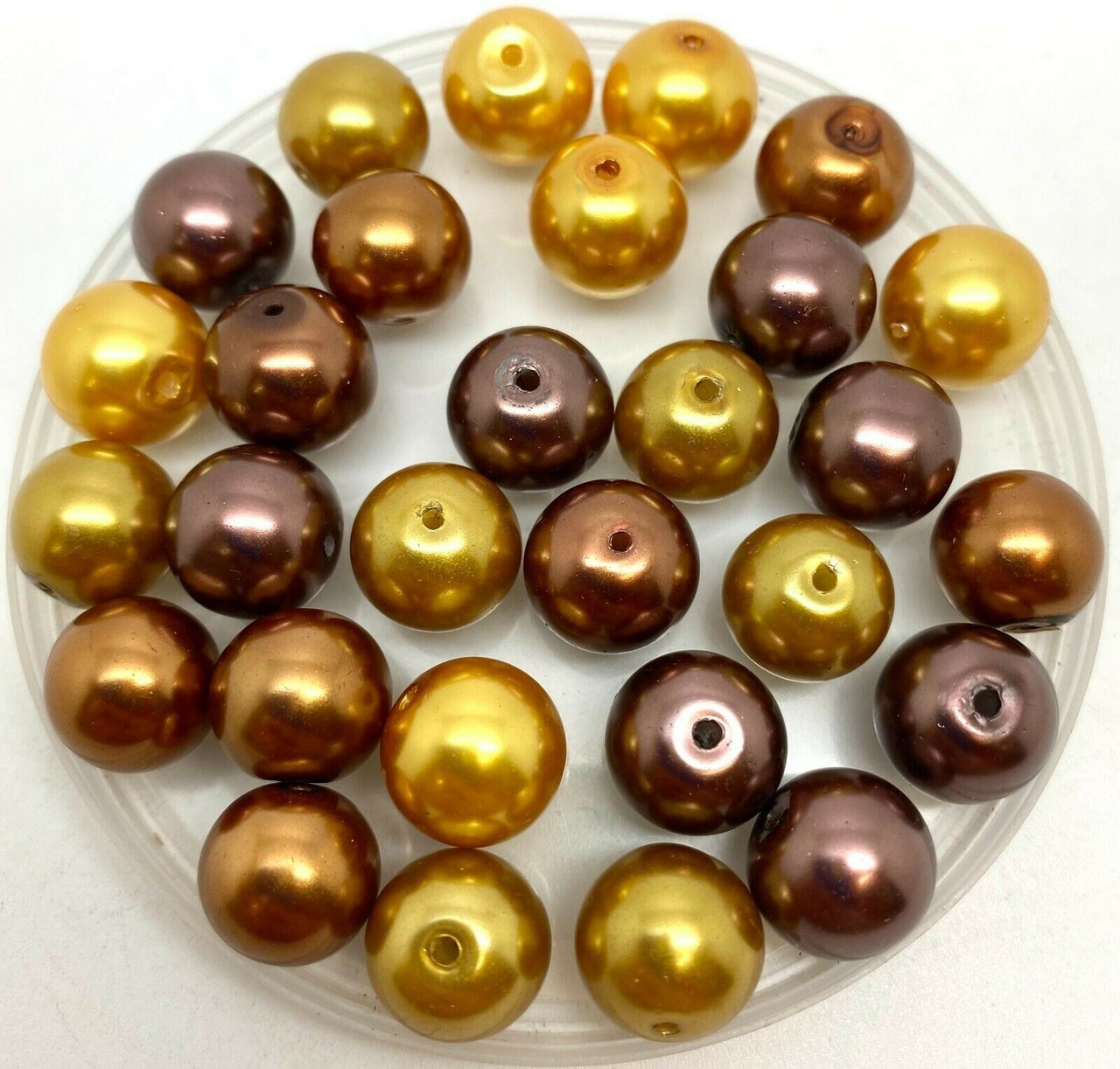 Mix of Browns & Golds 12mm Glass Pearls