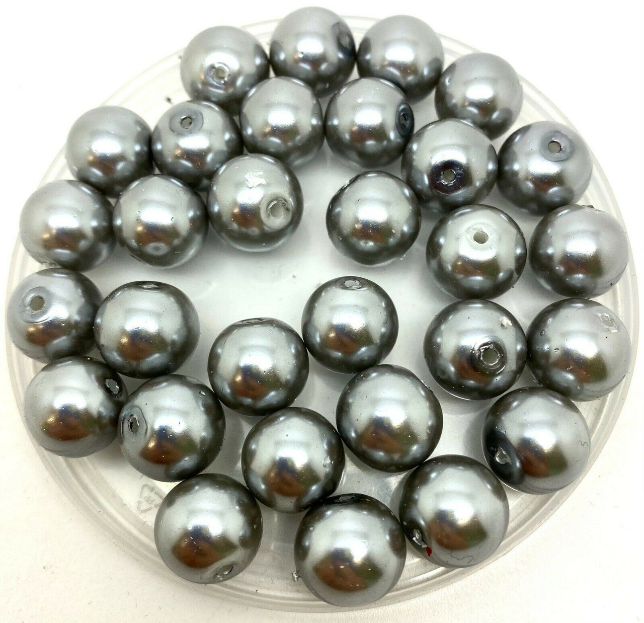 Light Grey 12mm Glass Pearls