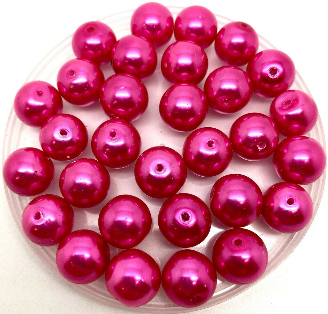 Bright Pink 12mm Glass Pearls