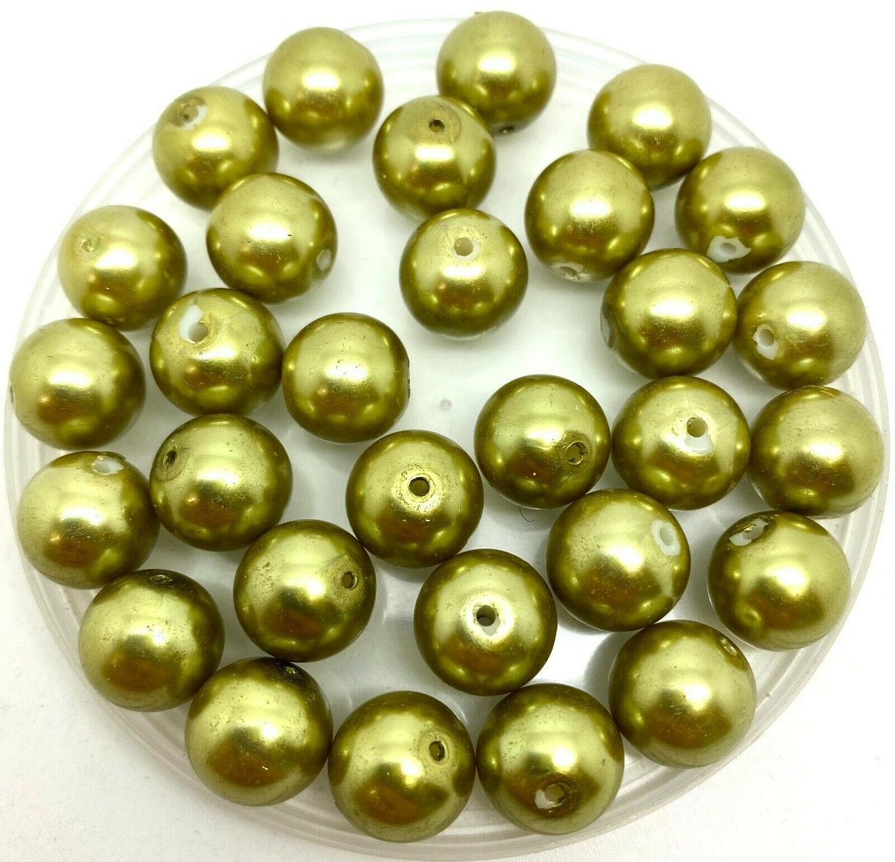 Khaki 12mm Glass Pearls