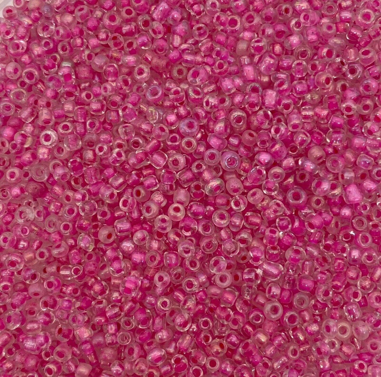 Pink Colour-Lined Rainbow 11/0 seed beads