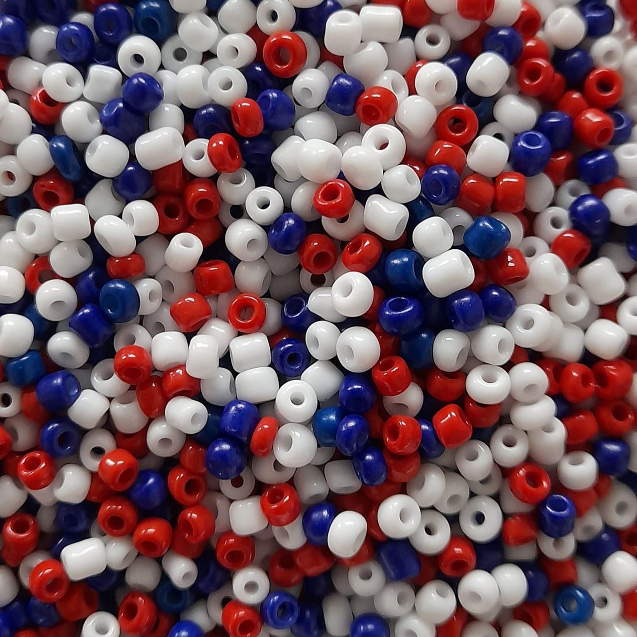 Red White and Blue Jubilee Mix Opaque 8/0 seed beads