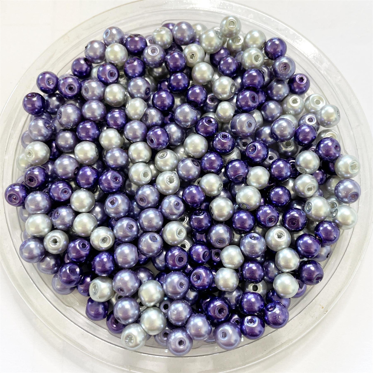 6mm Glass Faux Pearls - Platinum Jubilee Mix - Purple & Platinum (approx 100 beads)