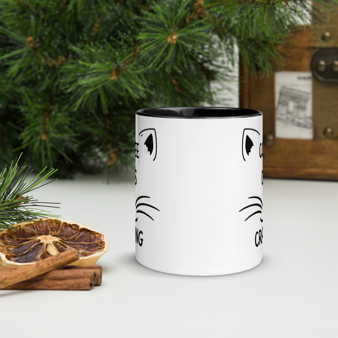 Coffee Cats & Crafting - White Mug with Colour Inside