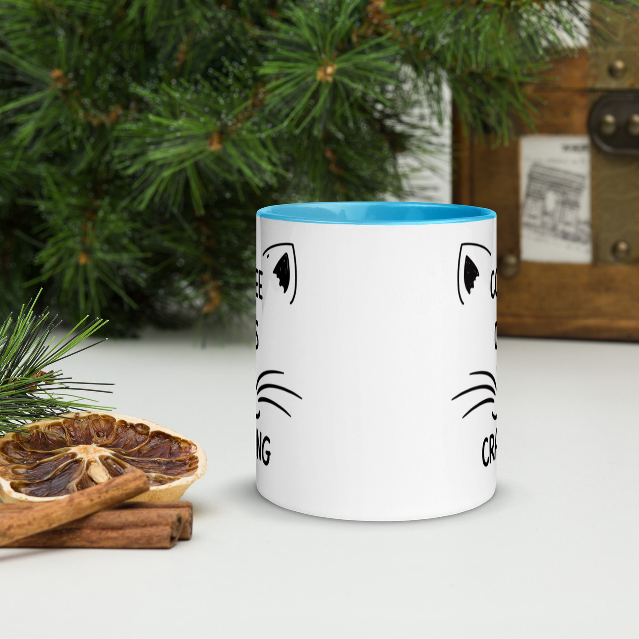 Coffee Cats & Crafting - White Mug with Colour Inside