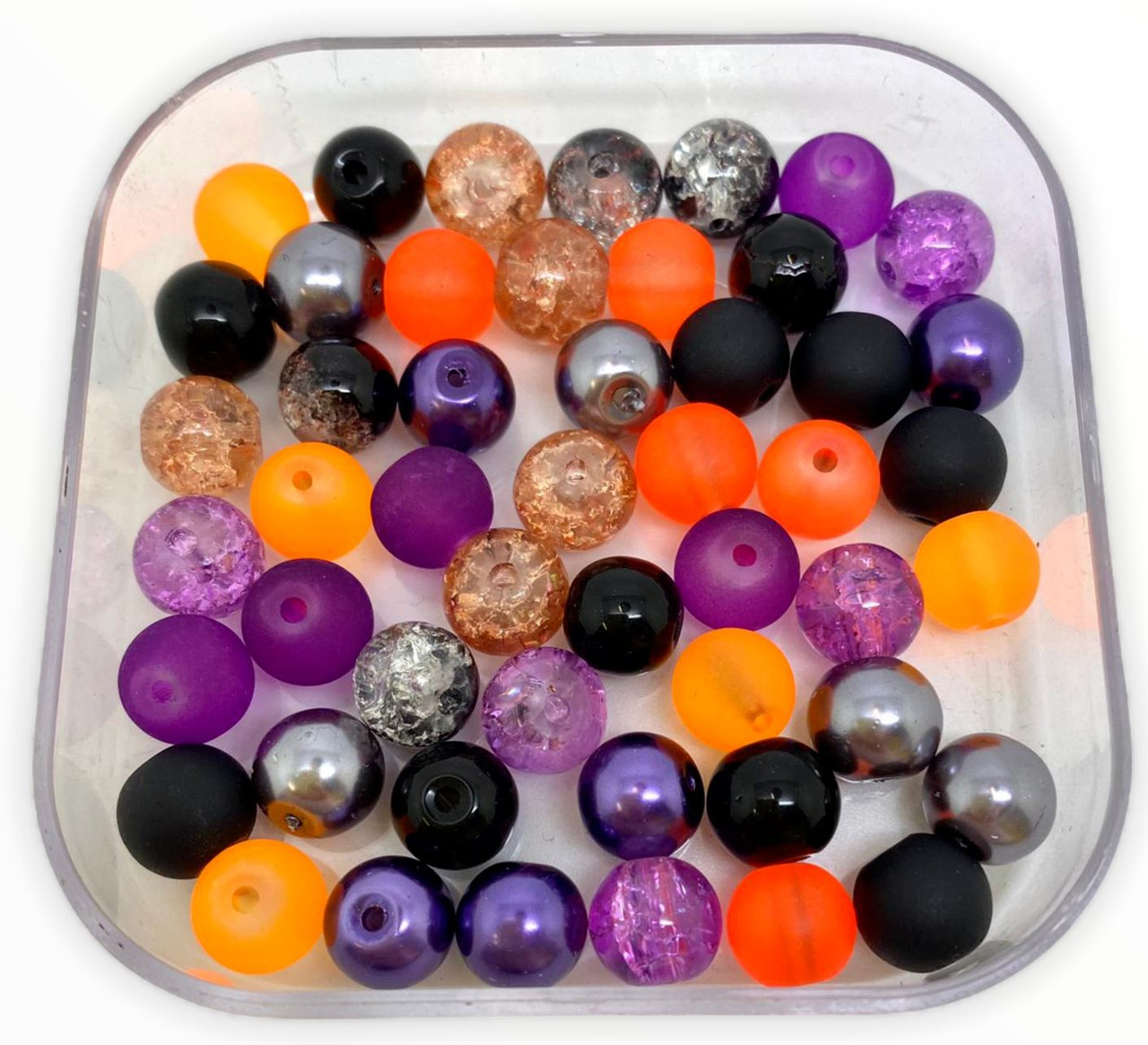 Mix of 6mm Pearl, Crackle and Frosted glass beads - Halloween, approx 100 beads