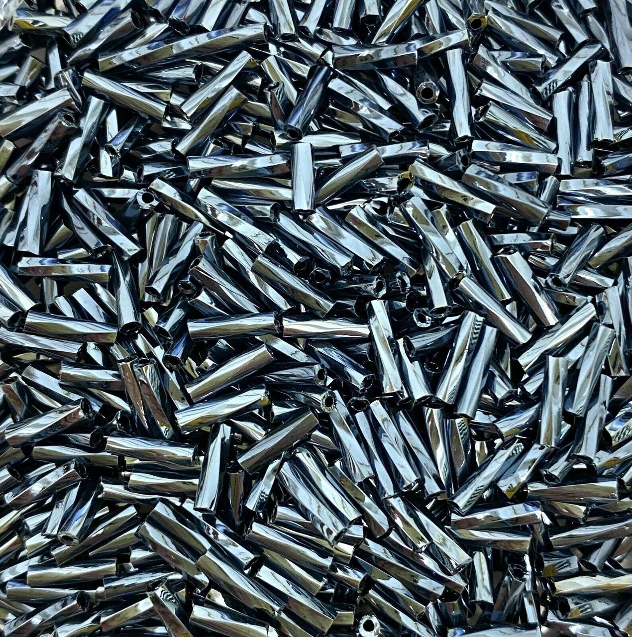 50g glass Twisted bugle beads - Blue-Black Opaque - approx 6mm