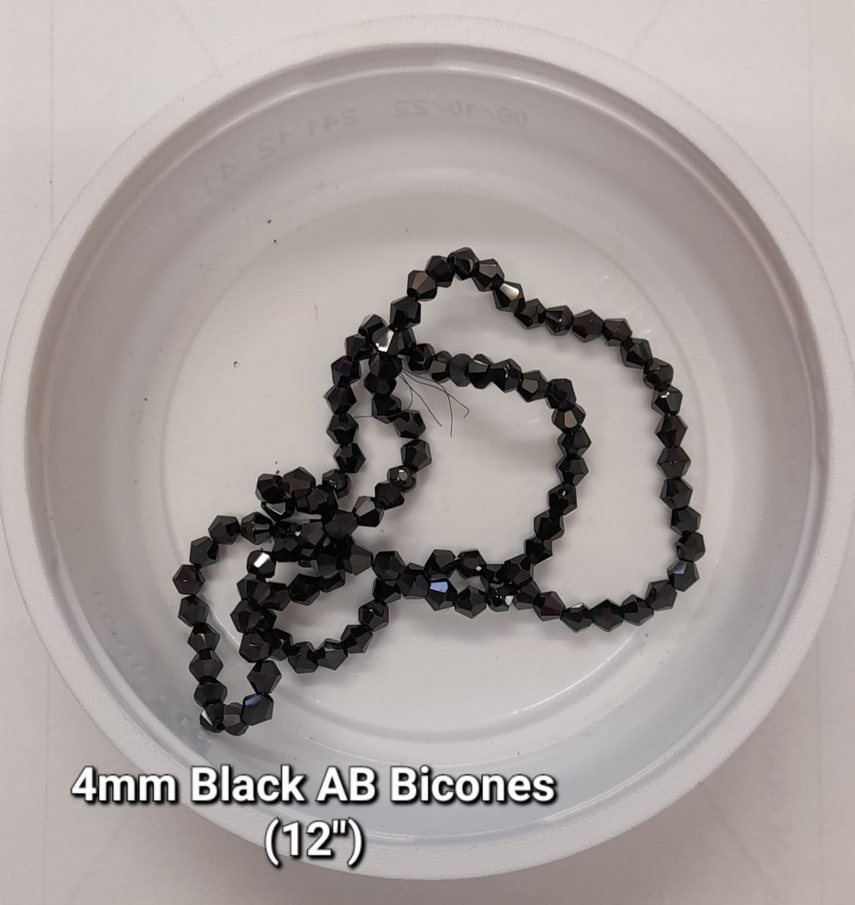 4mm Glass Bicone beads - BLACK AB - approx 12" strand (75-80 beads)