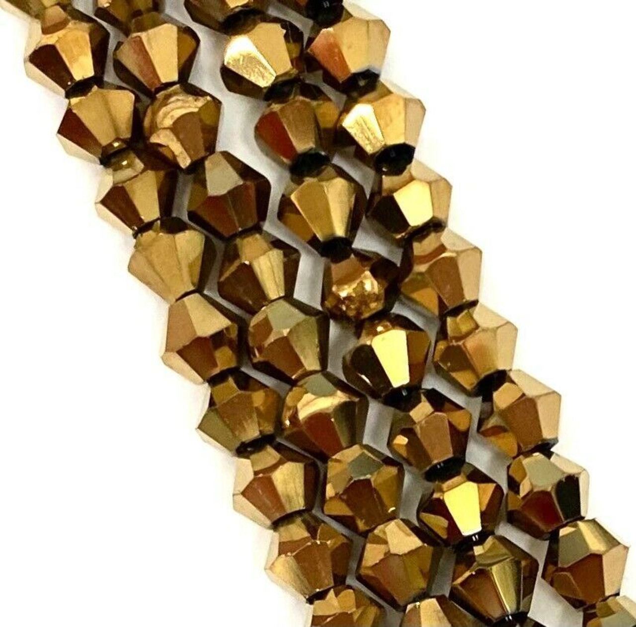 4mm Glass Bicone beads - BRONZE METALLIC - approx 16" strand (110-120 beads)