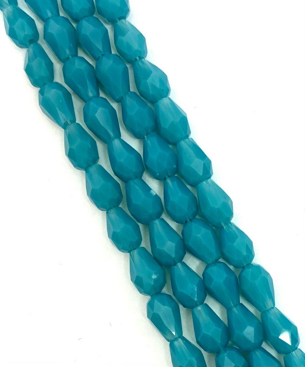 Strand of faceted drop glass beads (briolettes) - approx 6x4mm, Cadet Blue Opaque, approx 72 beads