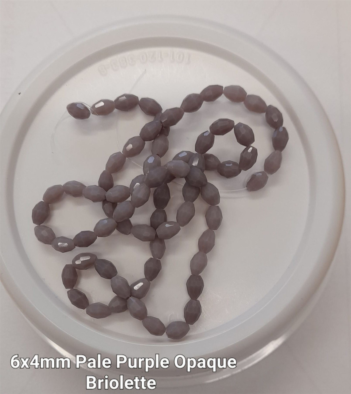Strand of faceted drop glass beads (briolettes) - approx 6x4mm, Pale Purple Opaque, approx 72 beads