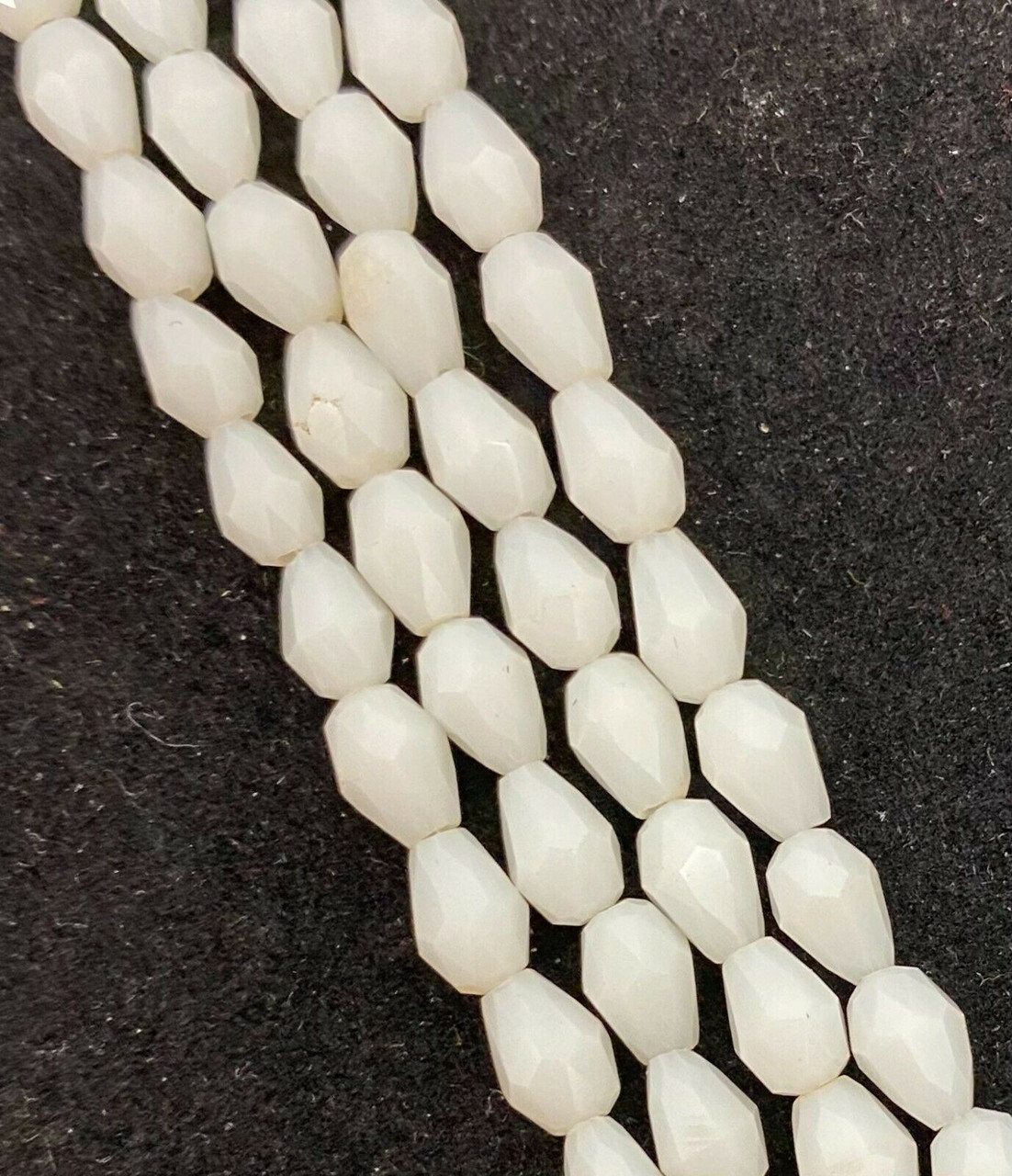 Strand of faceted drop glass beads (briolettes) - approx 6x4mm, White Opaque, approx 72 beads