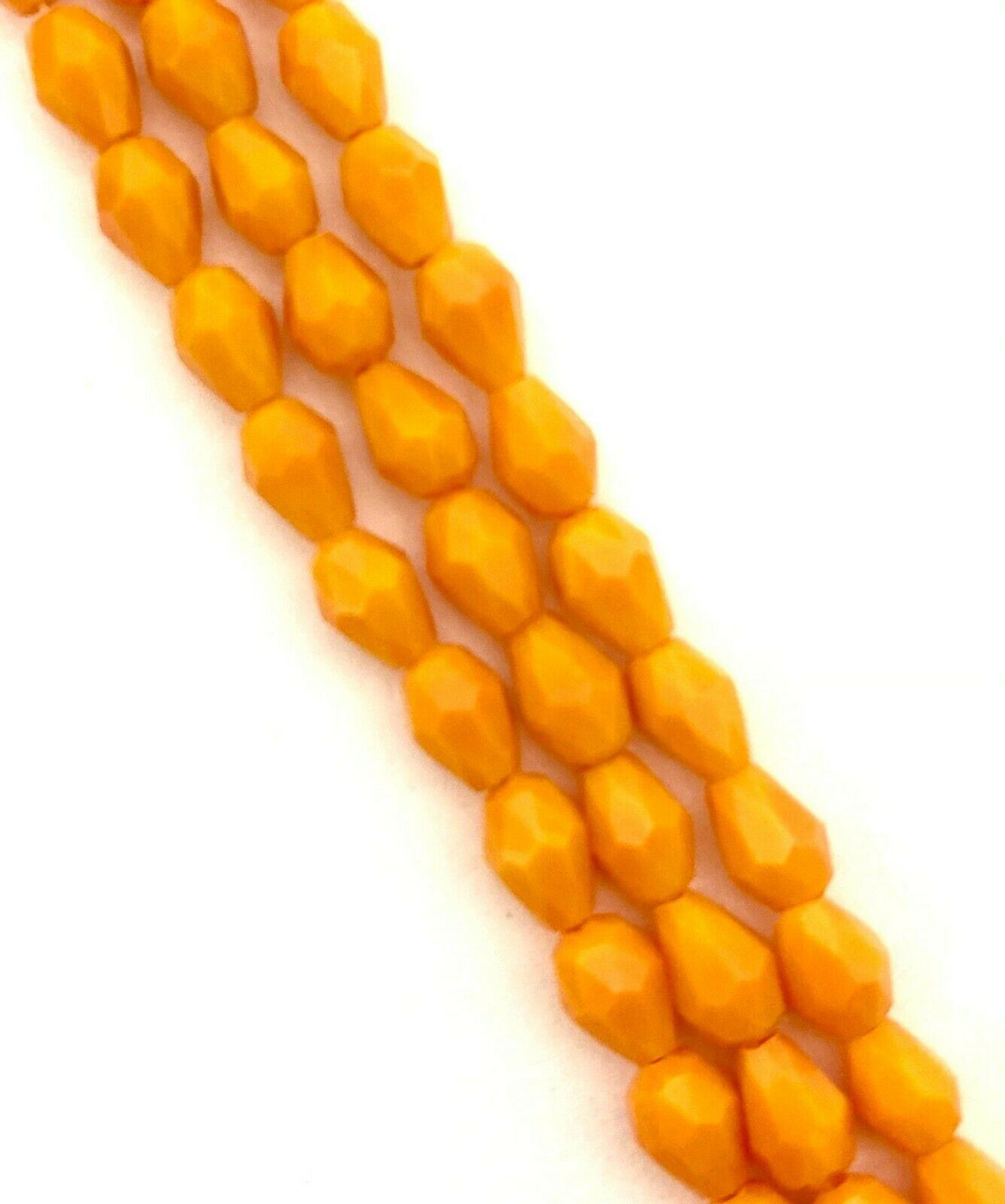 Strand of faceted drop glass beads (briolettes) - approx 6x4mm, Orange Opaque, approx 72 beads