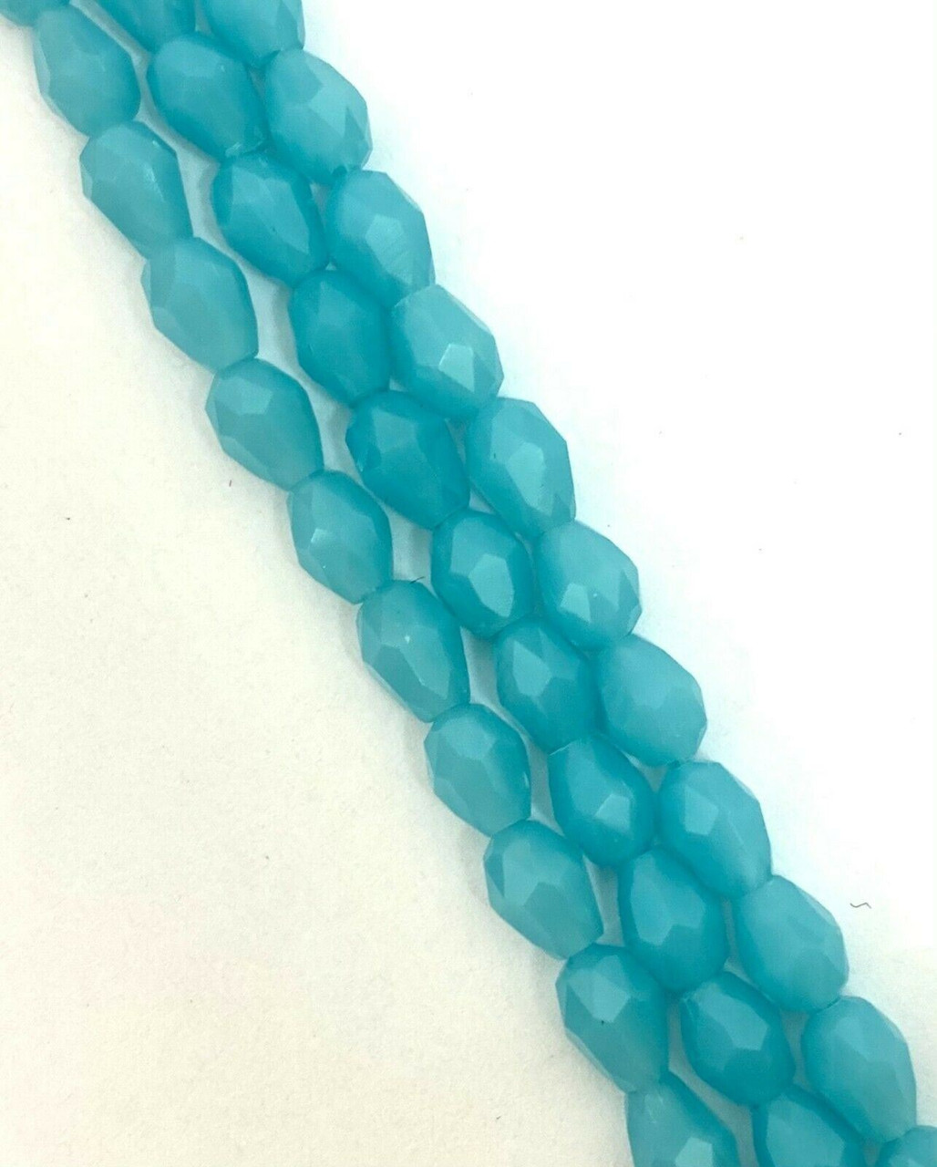 Strand of faceted drop glass beads (briolettes) - approx 6x4mm, Turquoise Translucent, approx 72 beads