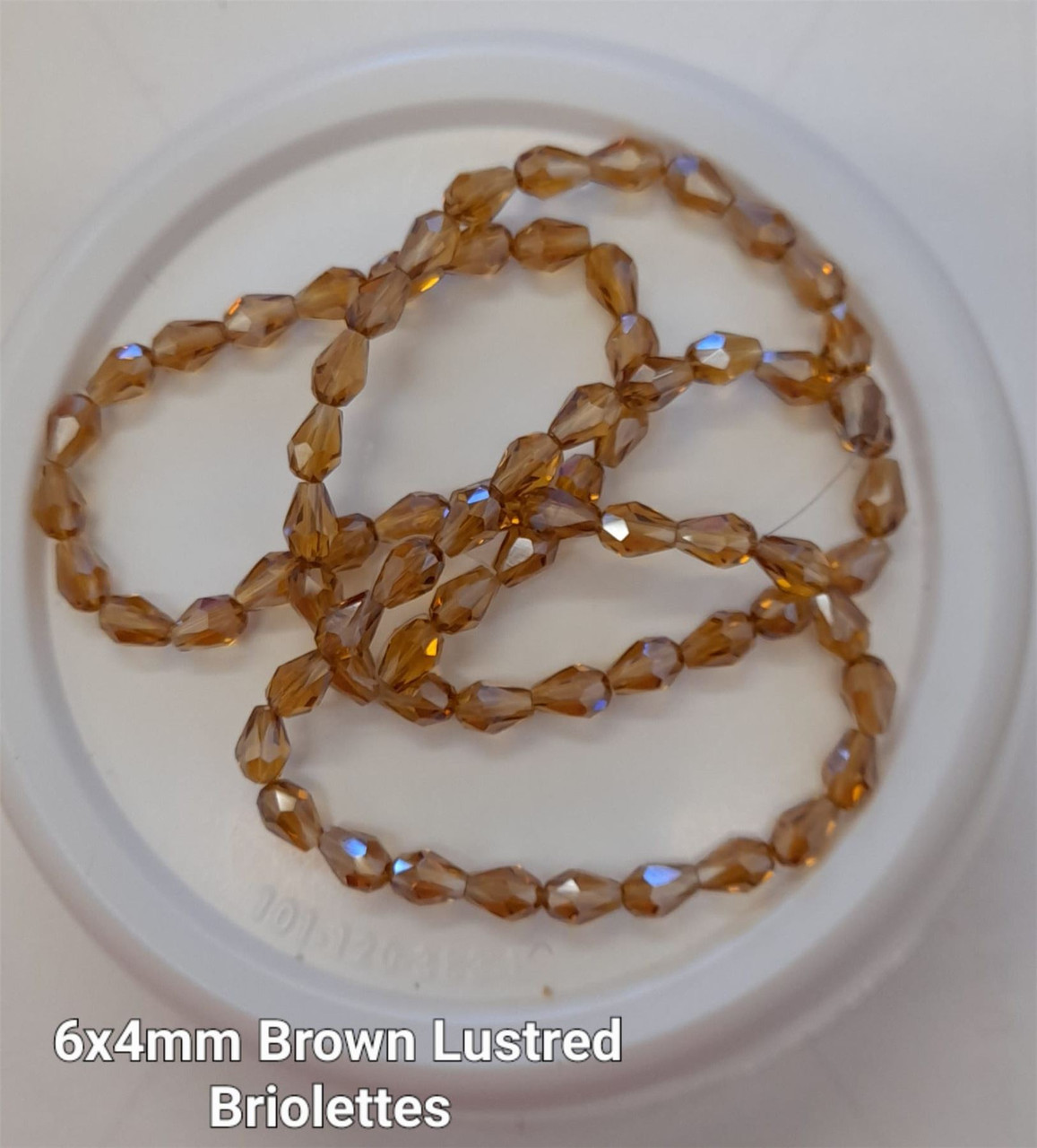 Strand of faceted drop glass beads (briolettes) - approx 6x4mm, Brown Lustered , approx 72 beads