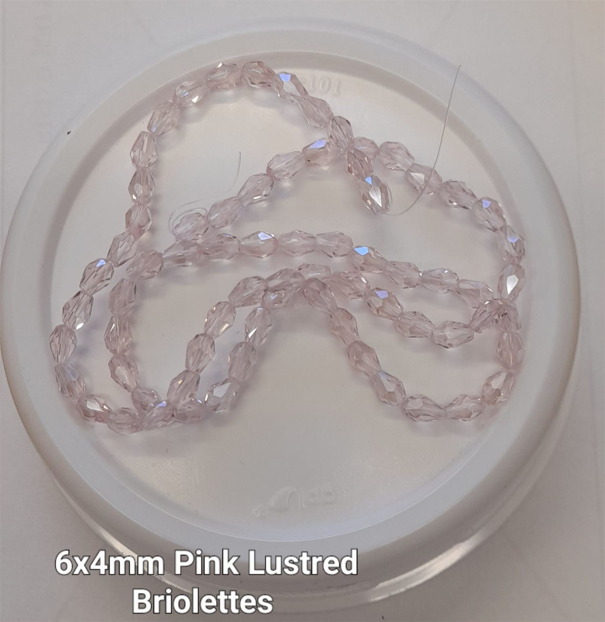 Strand of faceted drop glass beads (briolettes) - approx 6x4mm, Pink Lustered , approx 72 beads