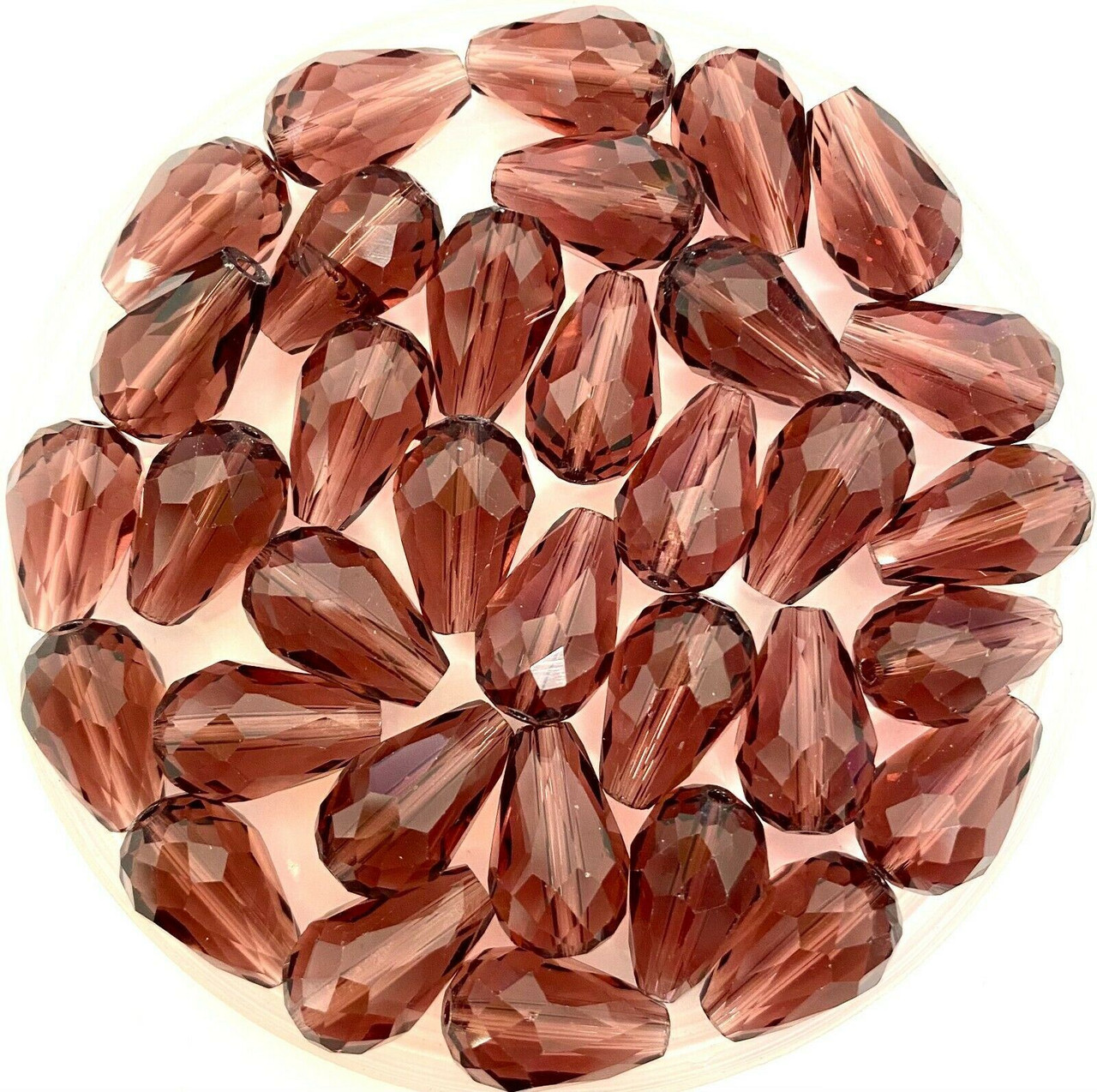 Strand of faceted drop glass beads (briolettes) - approx 6x4mm, Plum , approx 72 beads