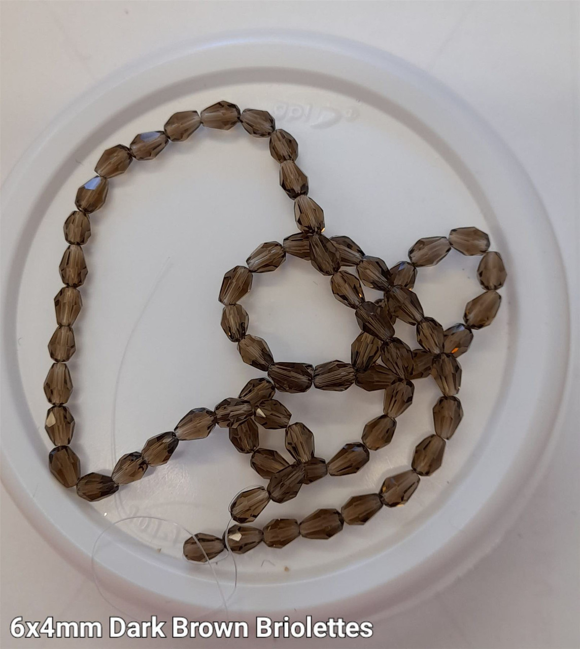 Strand of faceted drop glass beads (briolettes) - approx 6x4mm, Dark Brown , approx 72 beads