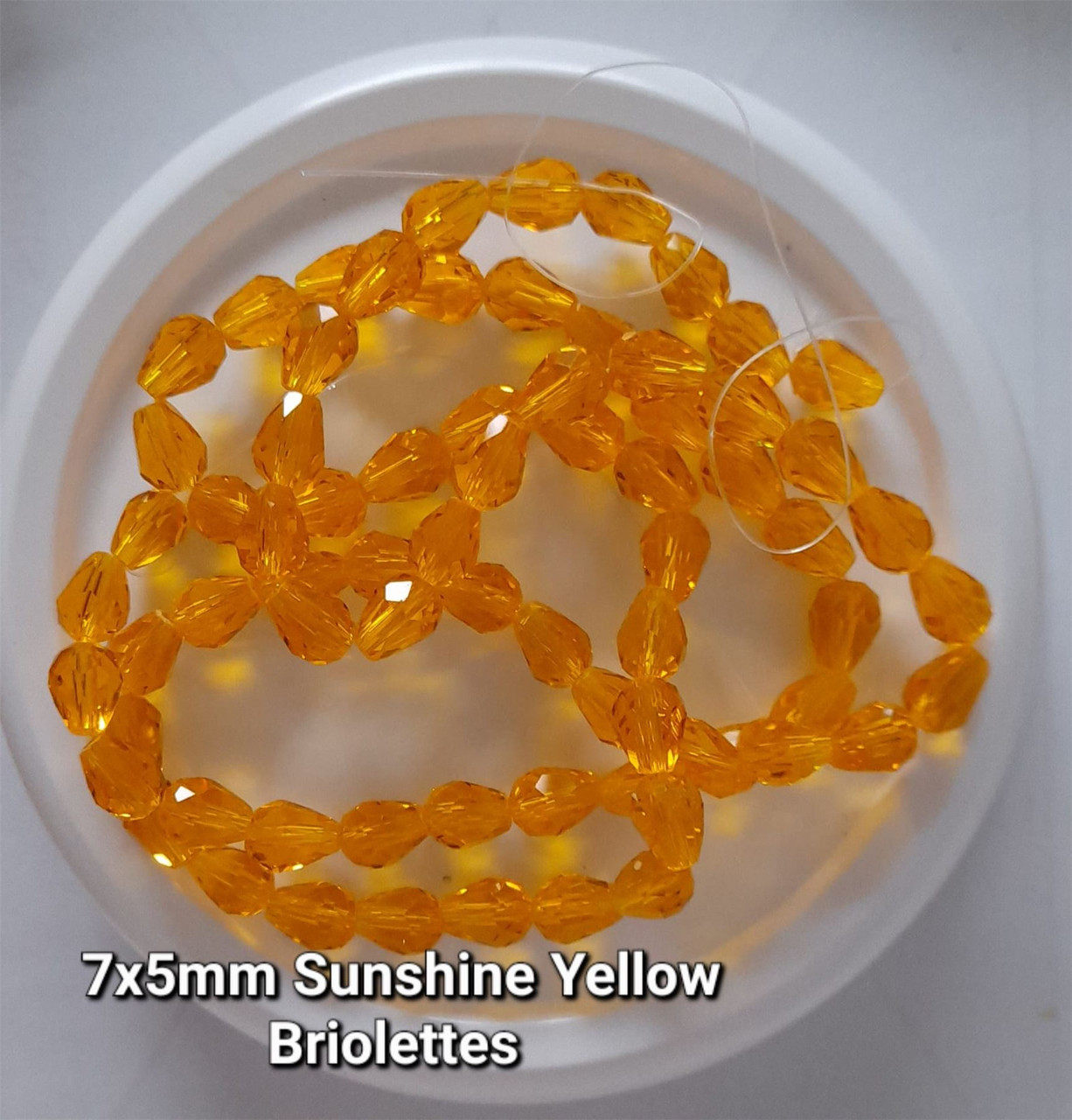 Strand of faceted drop glass beads (briolettes) - approx 7x5mm, Sunshine Yellow, approx 70 beads