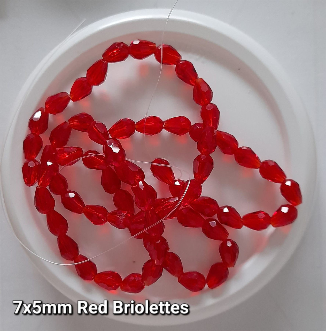 Strand of faceted drop glass beads (briolettes) - approx 7x5mm, Red, approx 70 beads