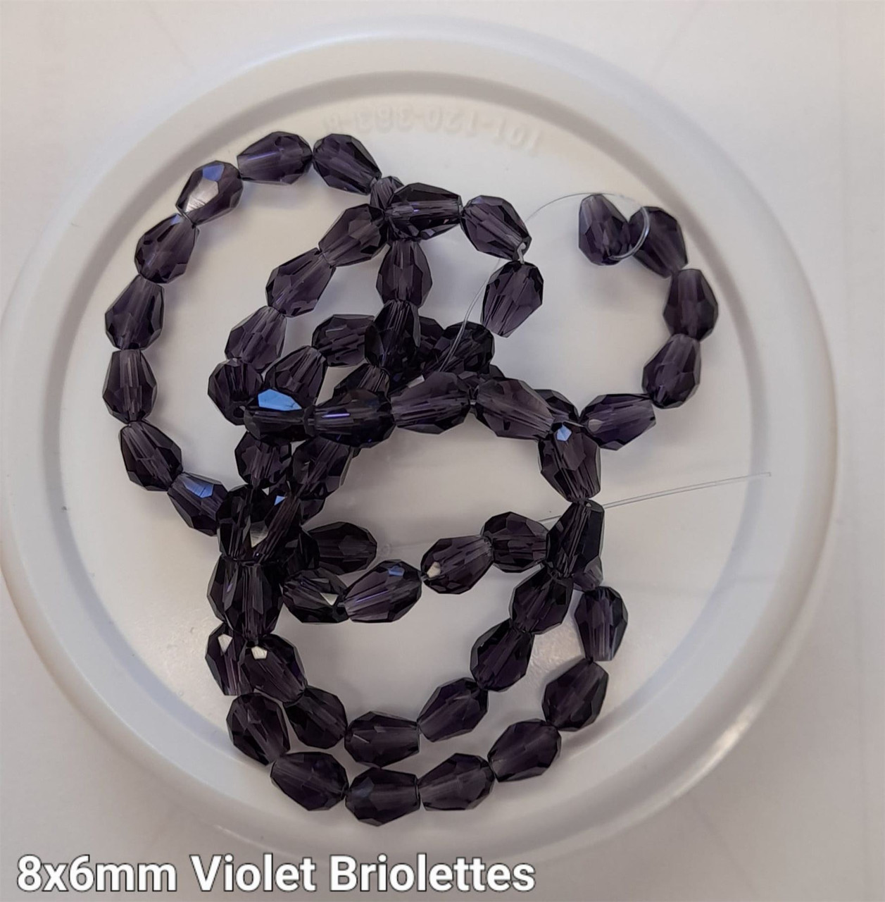 Strand of faceted drop glass beads (briolettes) - approx 8x6mm, Violet, approx 72 beads