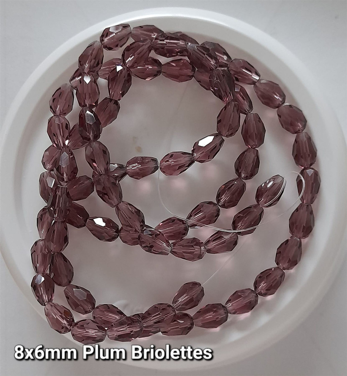 Strand of faceted drop glass beads (briolettes) - approx 8x6mm, Plum, approx 72 beads