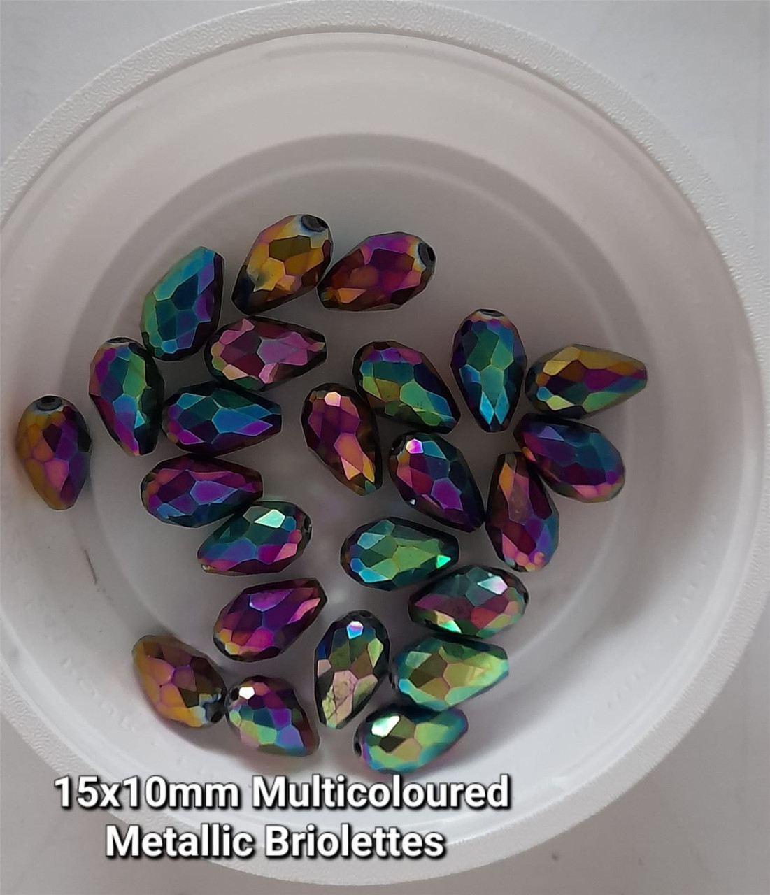 15mm x 10mm glass faceted tear drop beads (briolettes) pack of 24 beads - MULTICOLOUR METALLIC