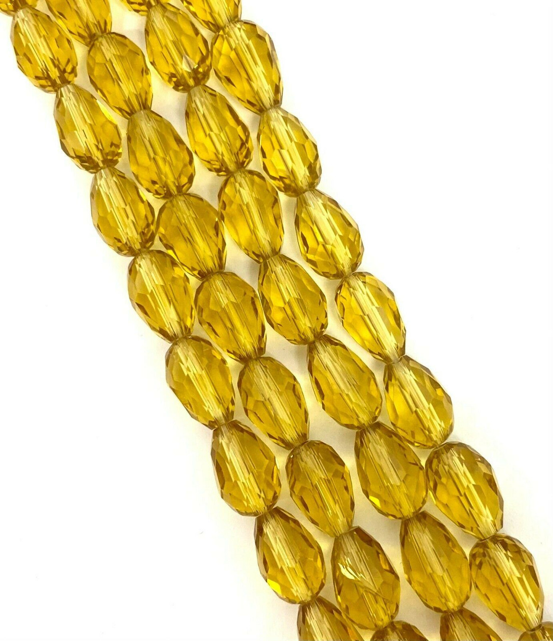 15mm x 10mm glass faceted tear drop beads (briolettes) pack of 24 beads - PALE GOLD