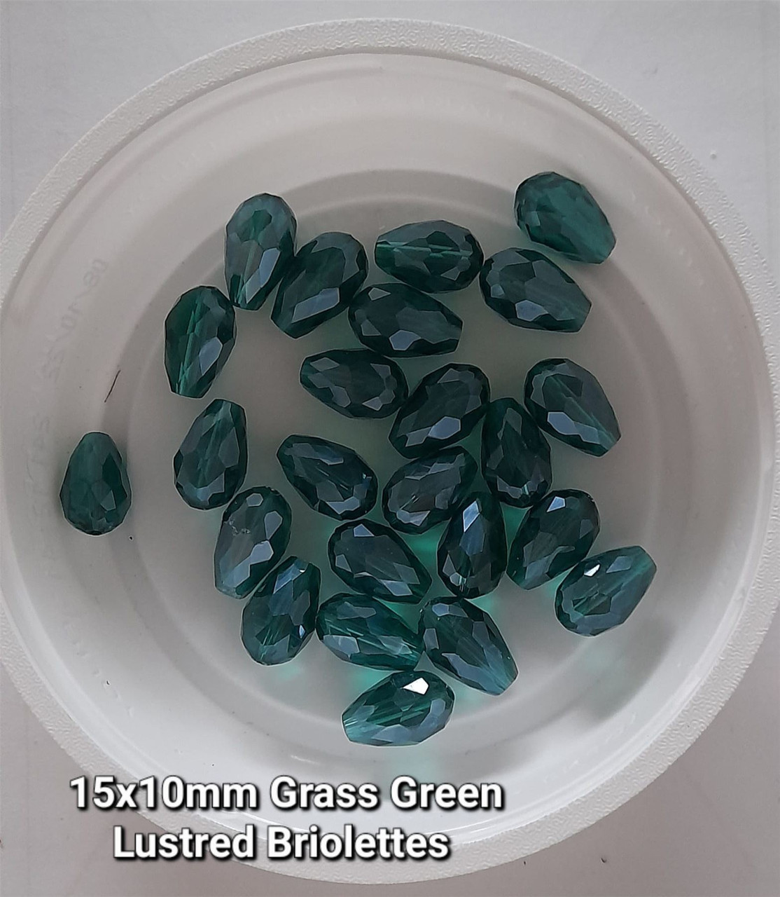 15mm x 10mm glass faceted tear drop beads (briolettes) pack of 24 beads - GRASS GREEN LUSTERED