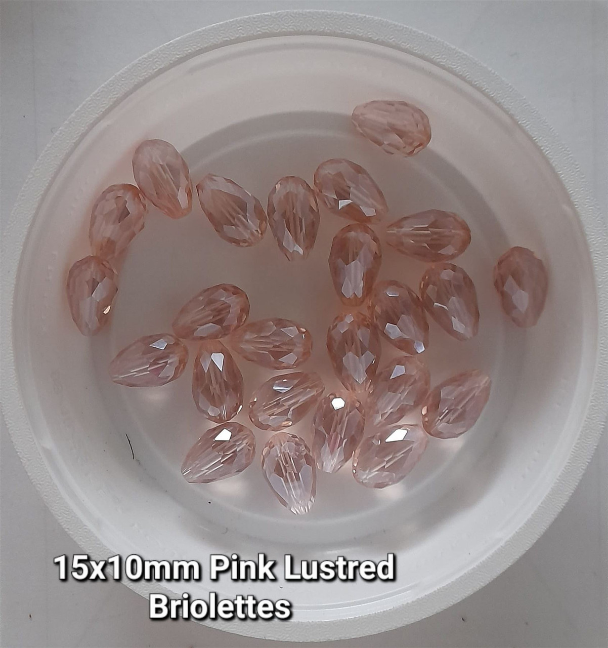 15mm x 10mm glass faceted tear drop beads (briolettes) pack of 24 beads - PINK LUSTERED