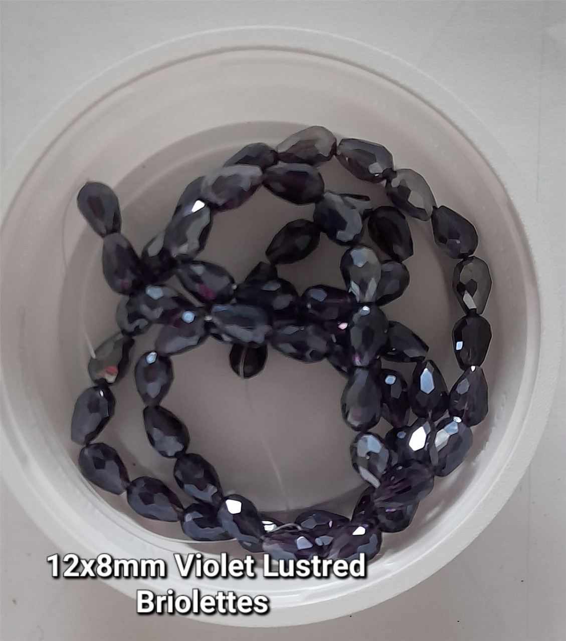 Strand of faceted drop glass beads (briolettes) - approx 12x8mm, Violet Lustered, approx 60 beads