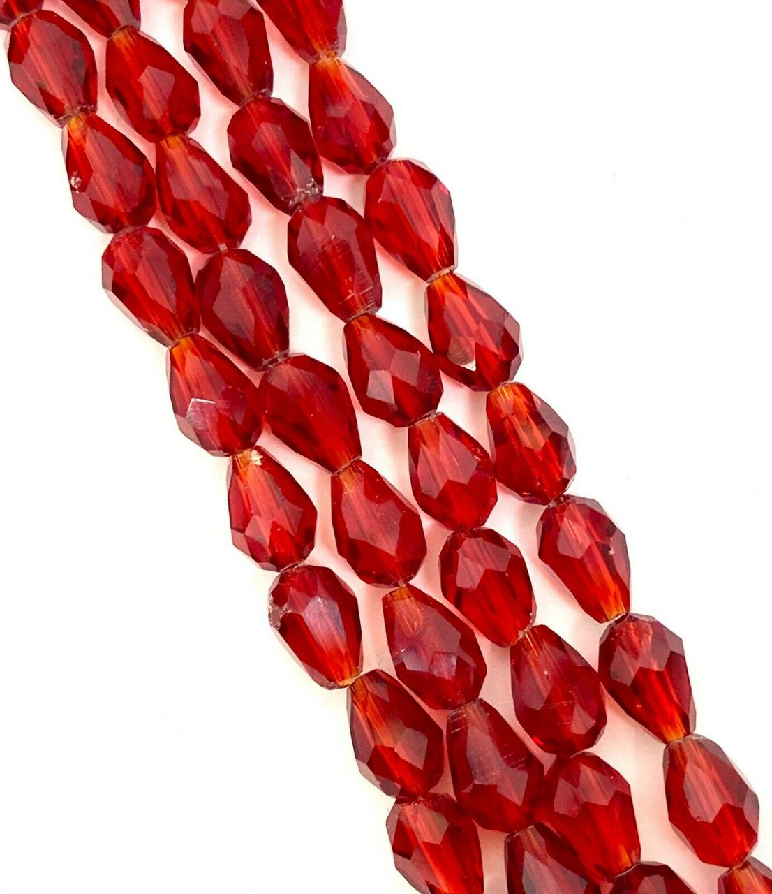 Strand of faceted glass drop beads (briolettes) - approx 11x8mm, Dark Red, approx 60 beads