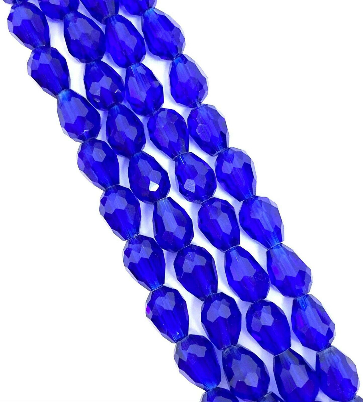 Strand of faceted glass drop beads (briolettes) - approx 11x8mm, Deep Blue, approx 60 beads