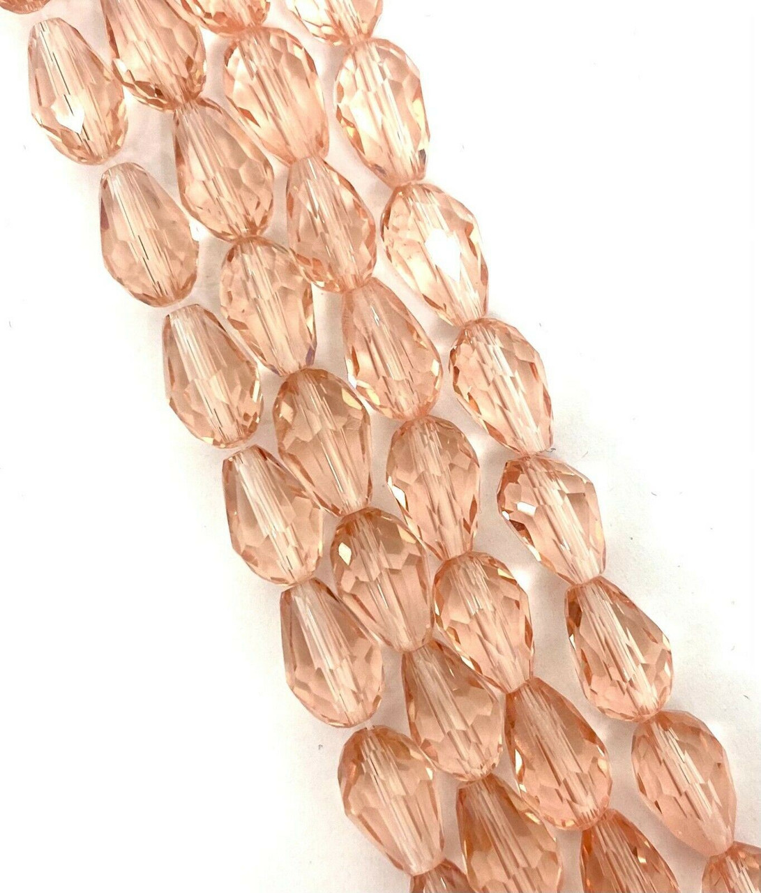 Strand of faceted glass drop beads (briolettes) - approx 11x8mm, Pink, approx 60 beads