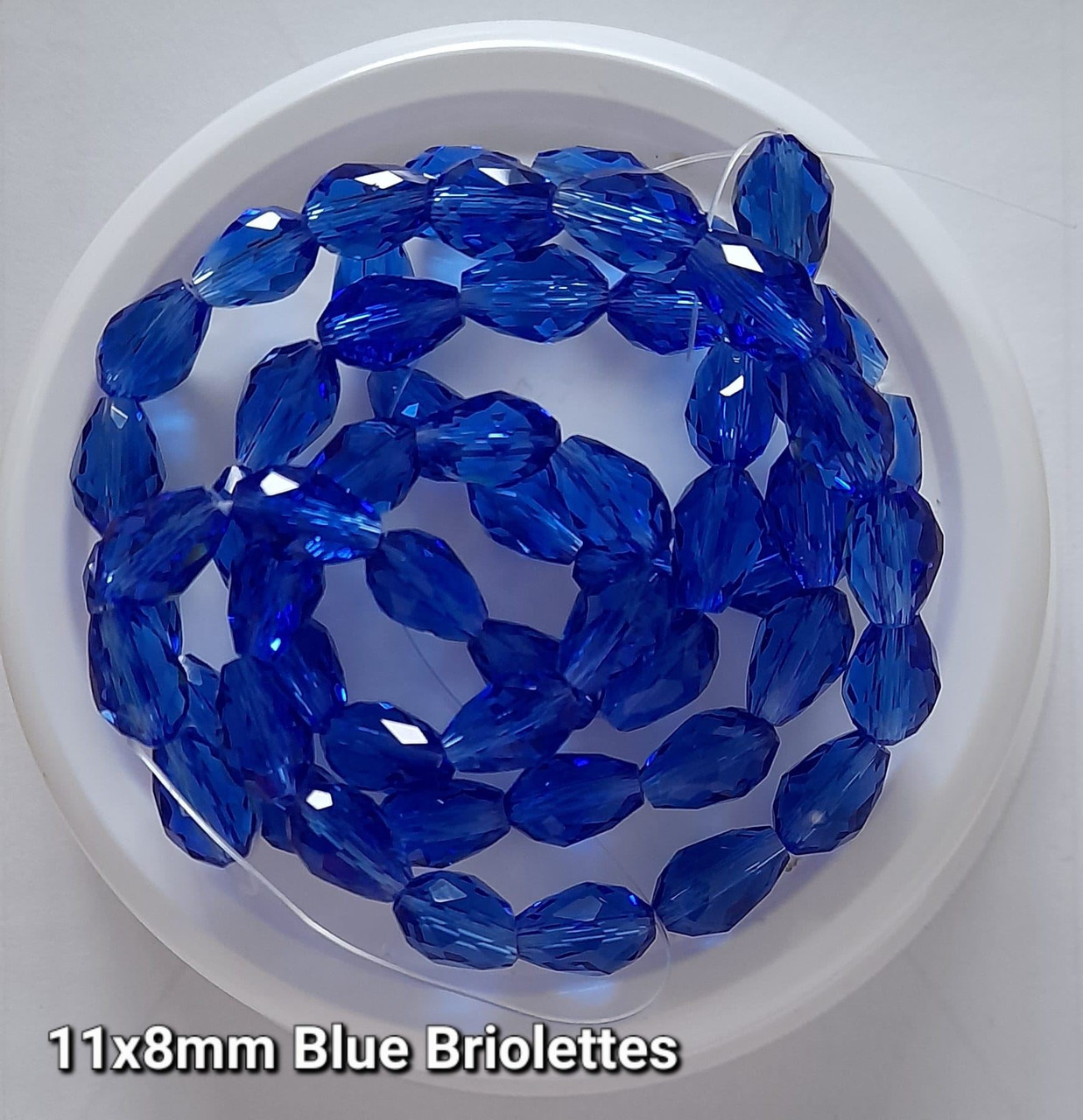 Strand of faceted glass drop beads (briolettes) - approx 11x8mm, Blue, approx 60 beads