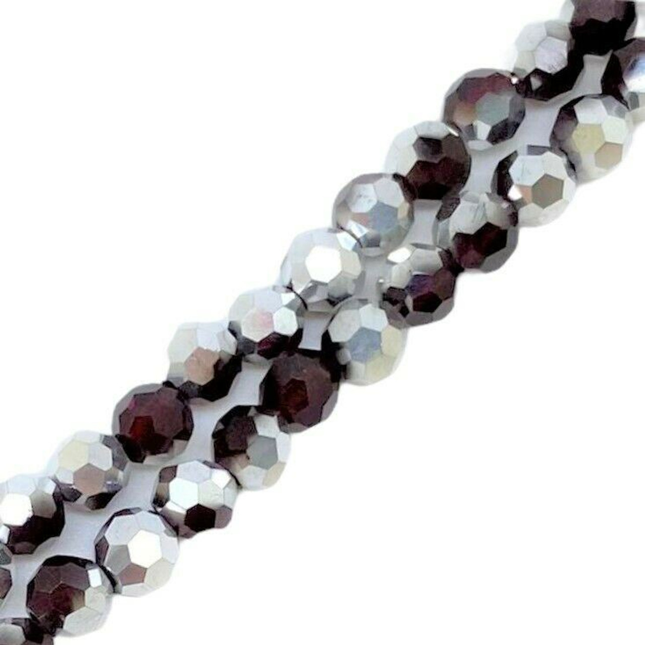 Strand of faceted round glass beads - approx 4mm, Garnet (Darkest Red) Half-Plated Silver, approx 100 beads, 14-16in