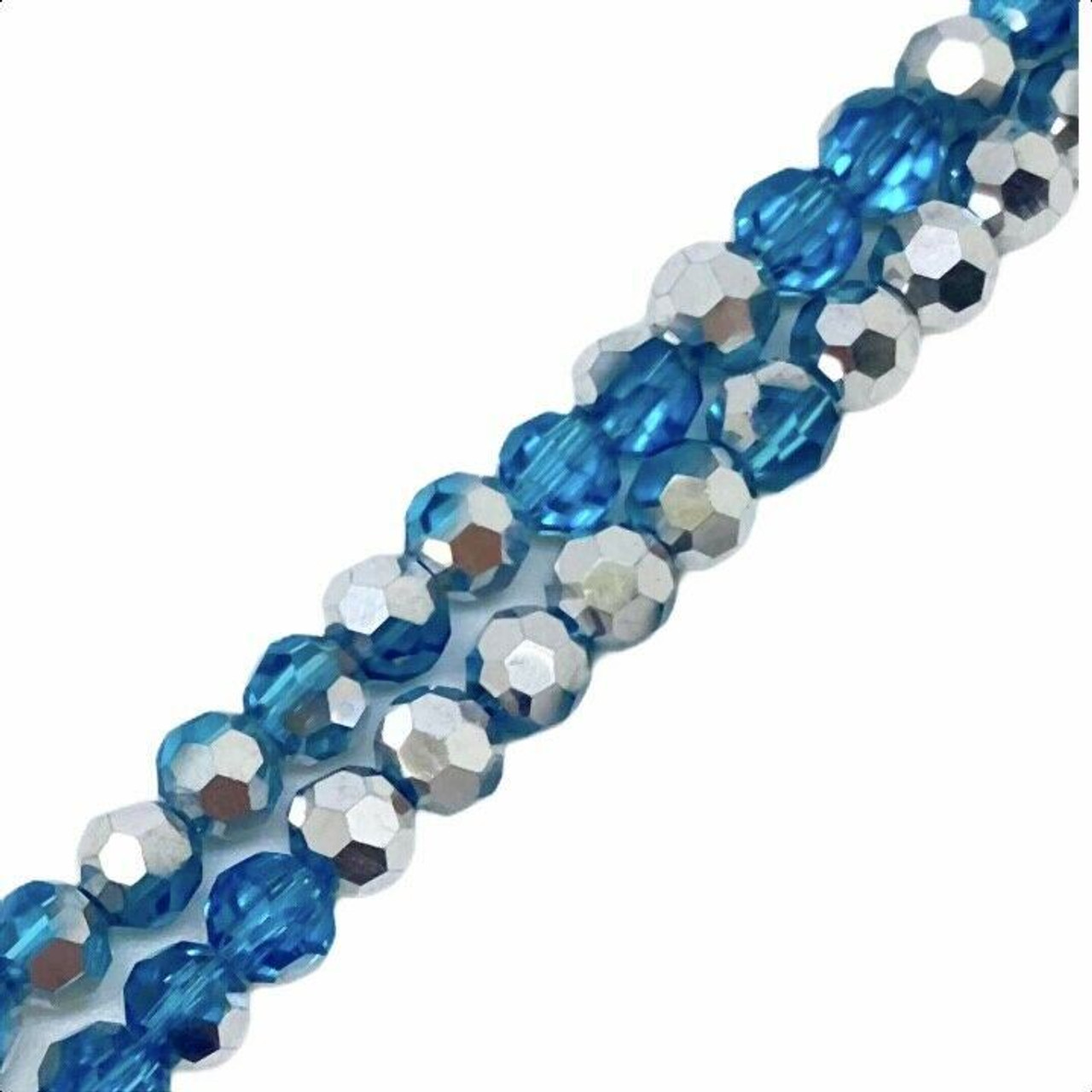 Strand of faceted round glass beads - approx 4mm, Turquoise Half-Plated Silver, approx 100 beads, 14-16in
