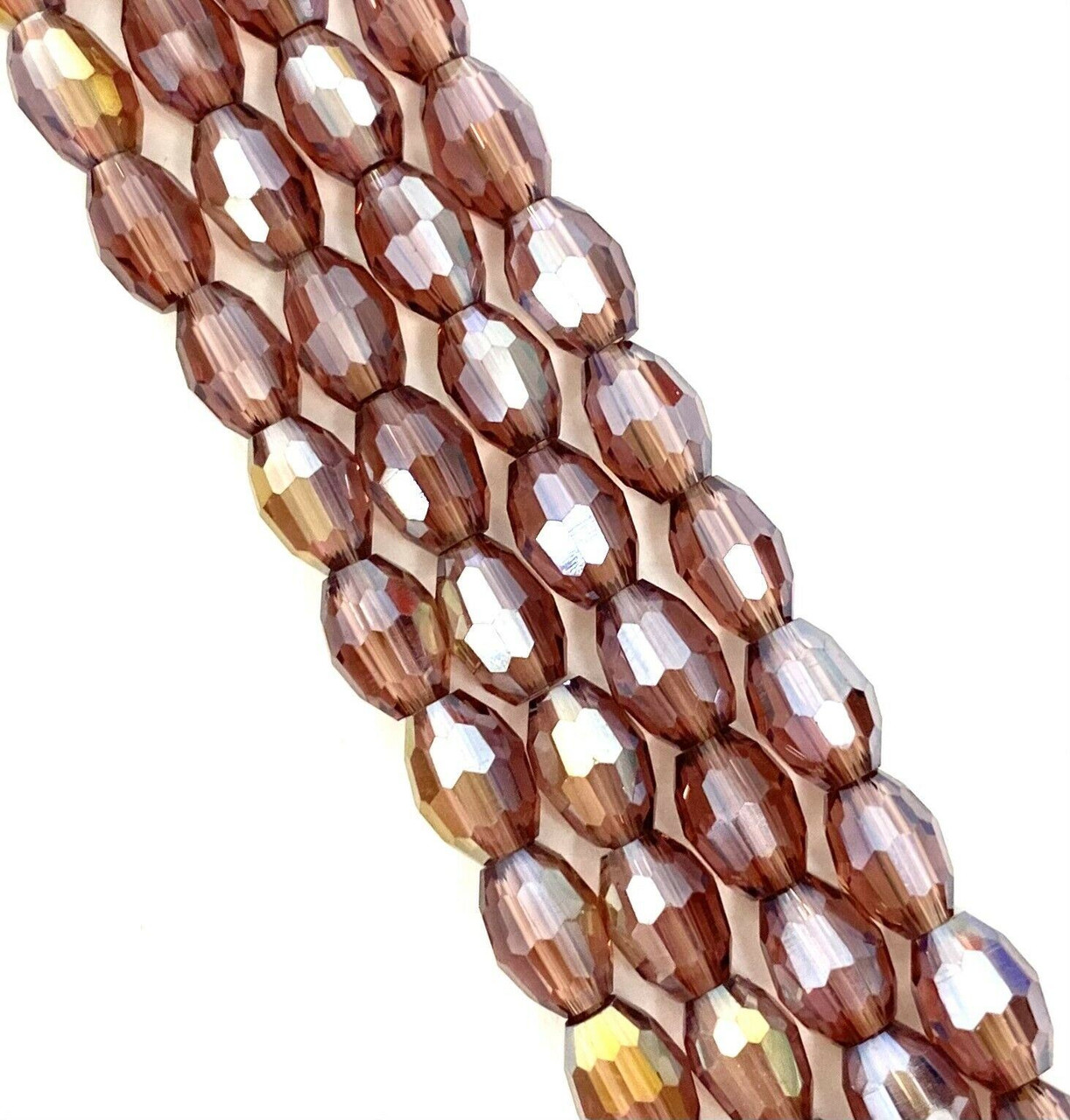 Strand of faceted rice glass beads - approx 6x4mm, Light Plum Lustered , approx 72 beads