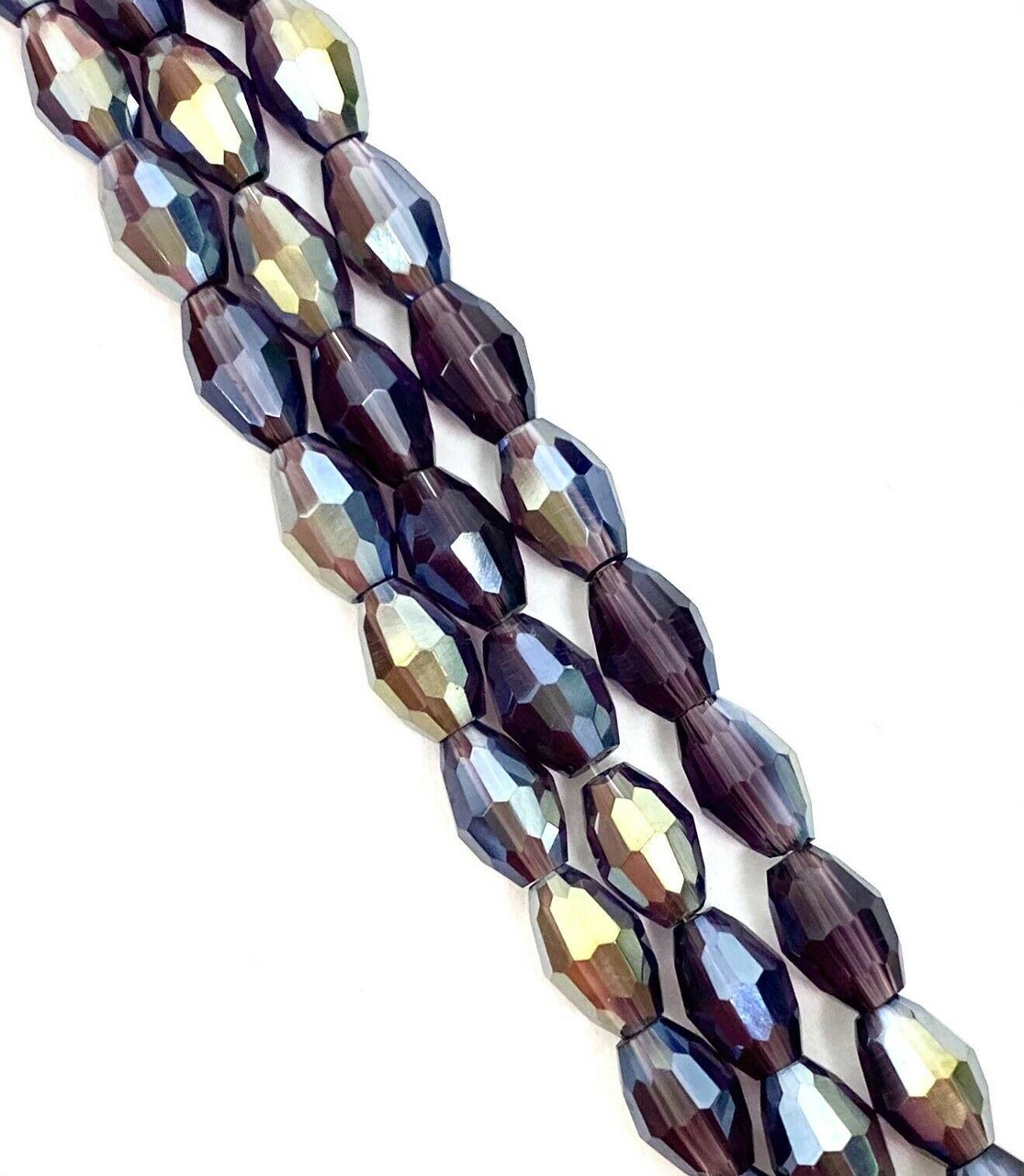 Strand of faceted rice glass beads - approx 6x4mm, Violet Lustered , approx 72 beads