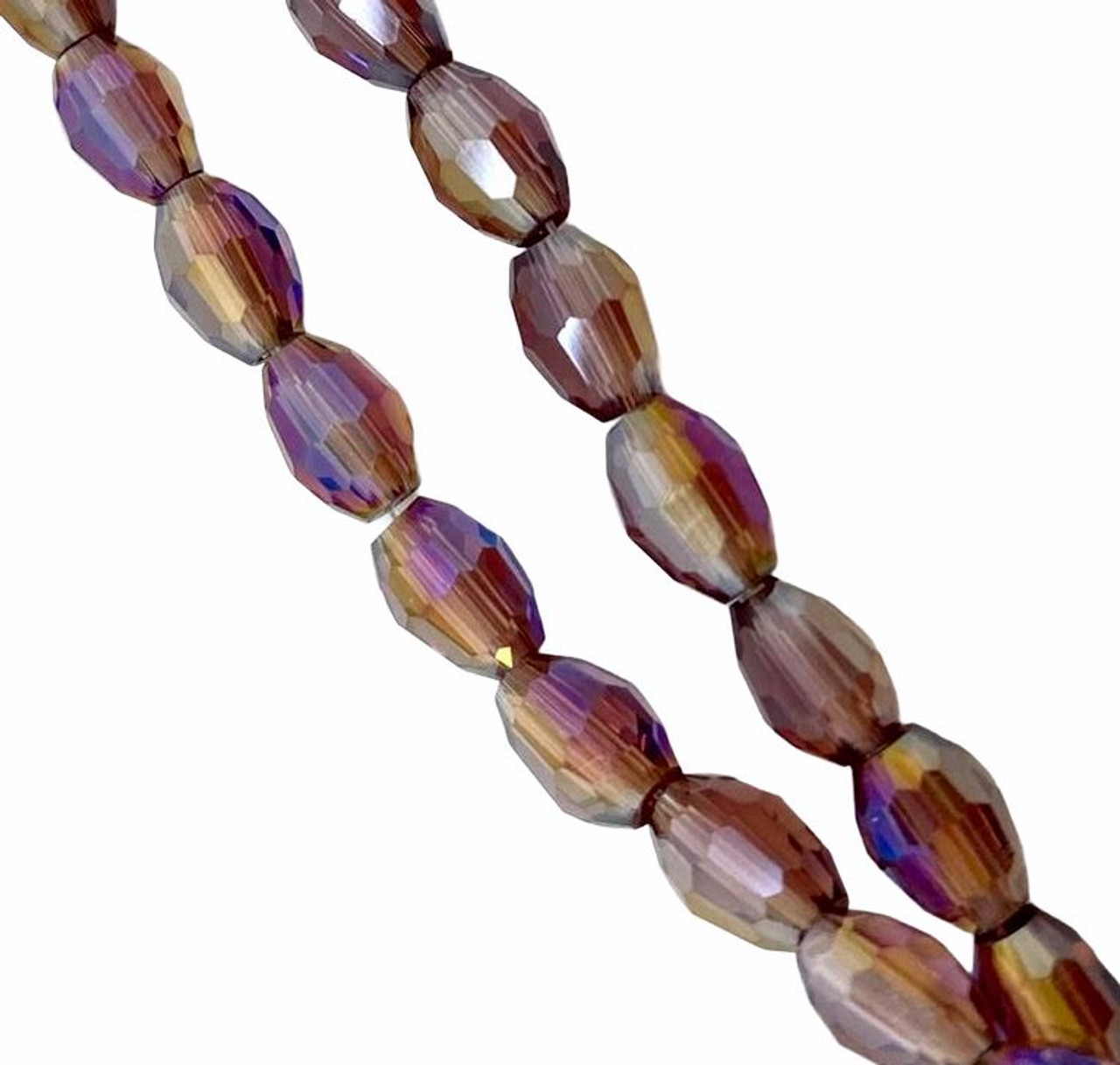 Strand of faceted rice glass beads - approx 6x4mm, Plum AB, approx 72 beads