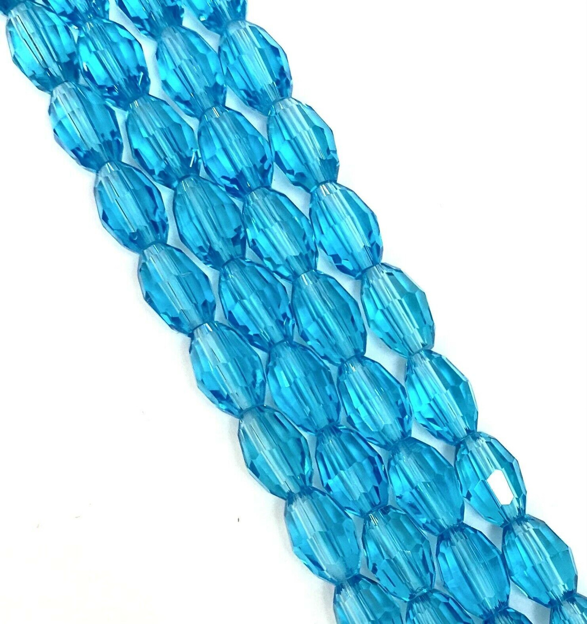 Strand of faceted rice glass beads - approx 6x4mm, TURQUOISE, approx 72 beads