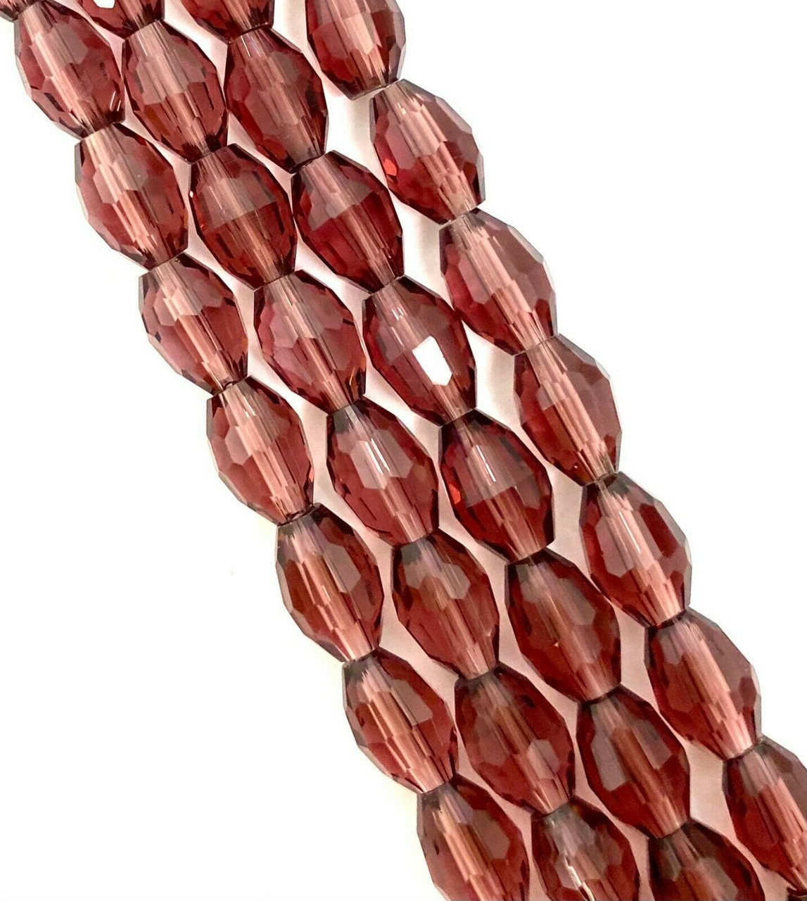 Strand of faceted rice glass beads - approx 6x4mm, PLUM, approx 72 beads