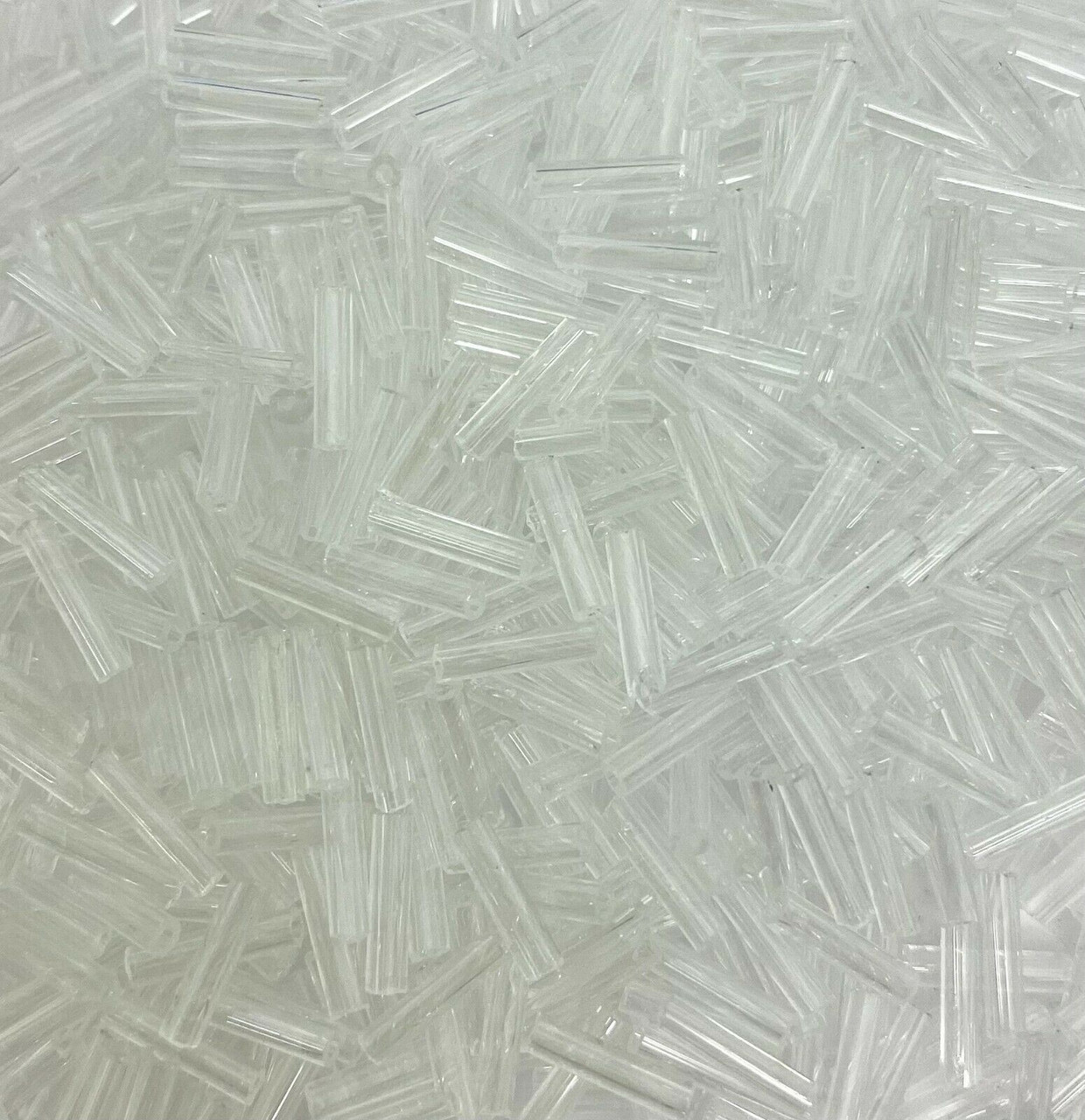 50g glass bugle beads - Clear Transparent - approx 6mm tubes, jewellery making
