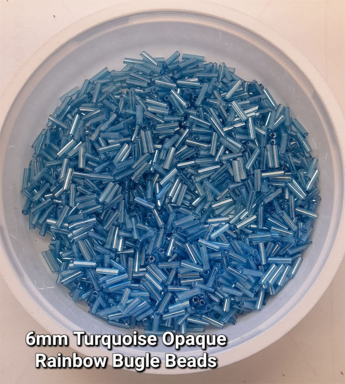 50g glass bugle beads - Turquoise Opaque Rainbow - approx 6mm