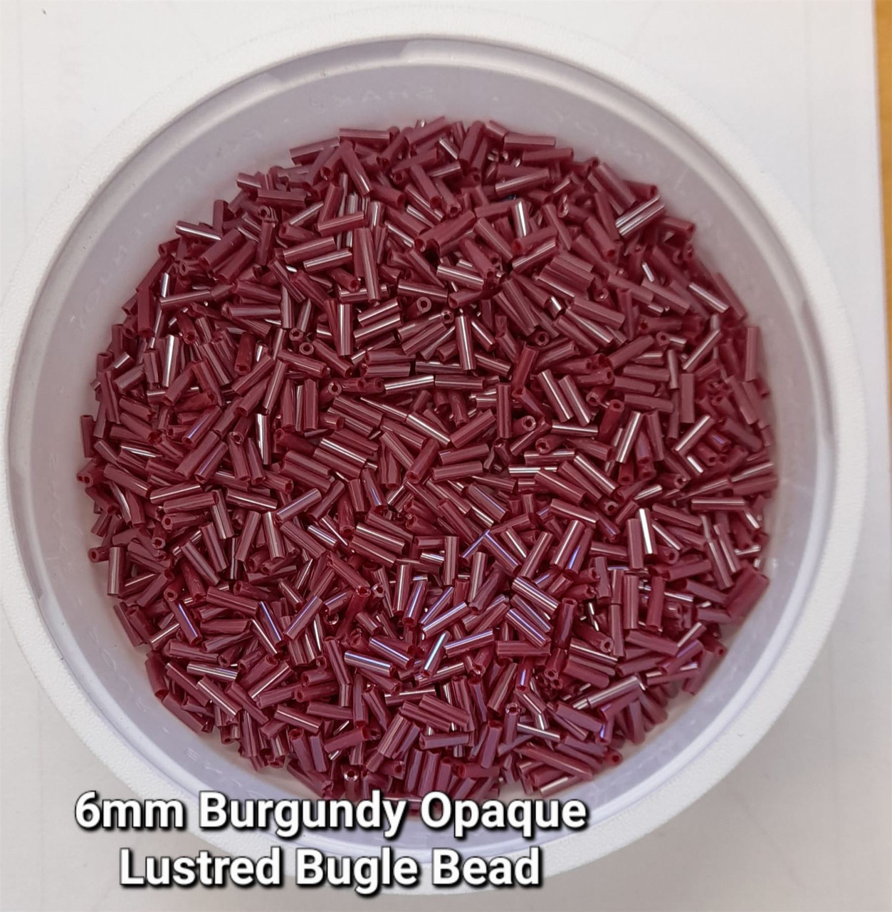 50g glass bugle beads - Burgundy Opaque Lustred - approx 6mm