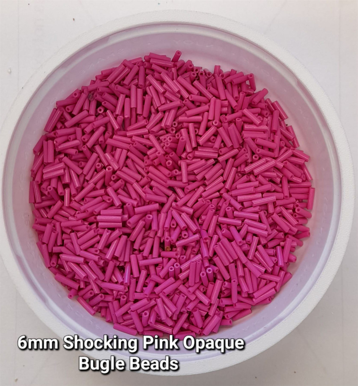 50g glass bugle beads - Shocking Pink Opaque - approx 6mm