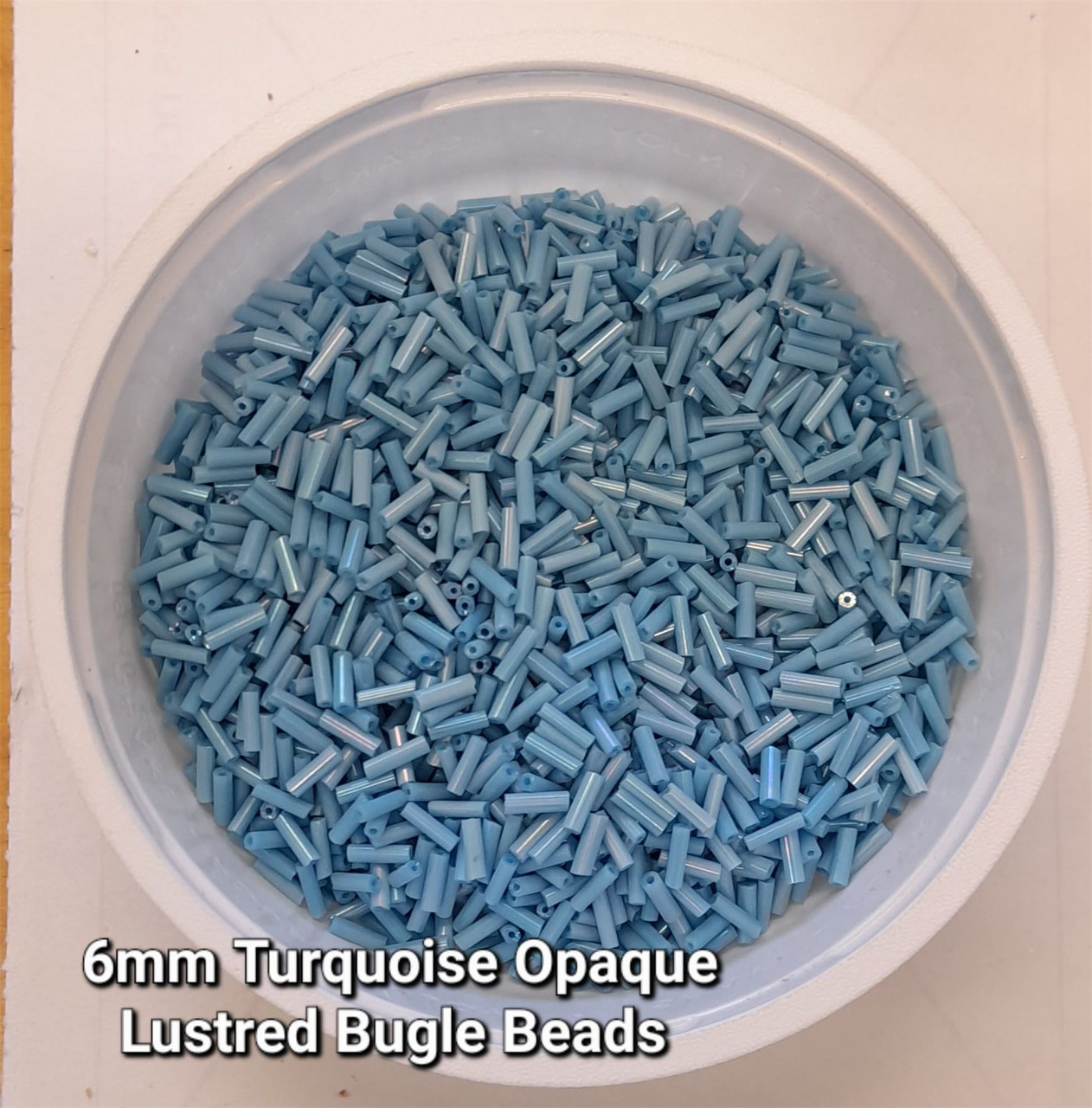 50g glass bugle beads - Turquoise Opaque Lustred - approx 6mm