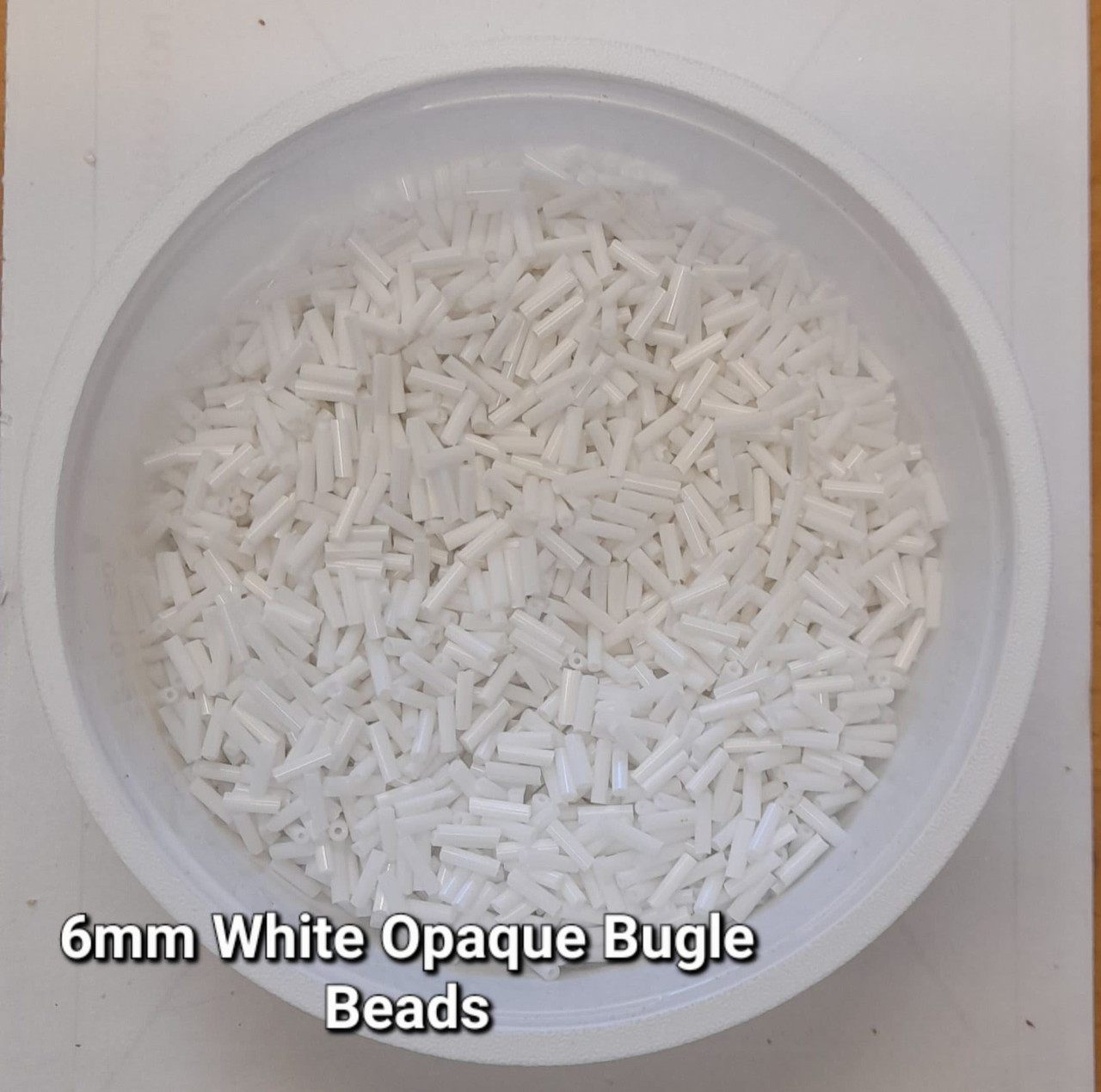 50g glass bugle beads - White Opaque - approx 6mm